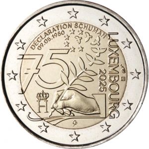 2€ Juhlaraha Luxemburg 2025 75 vuotta Schumanin julistuksesta